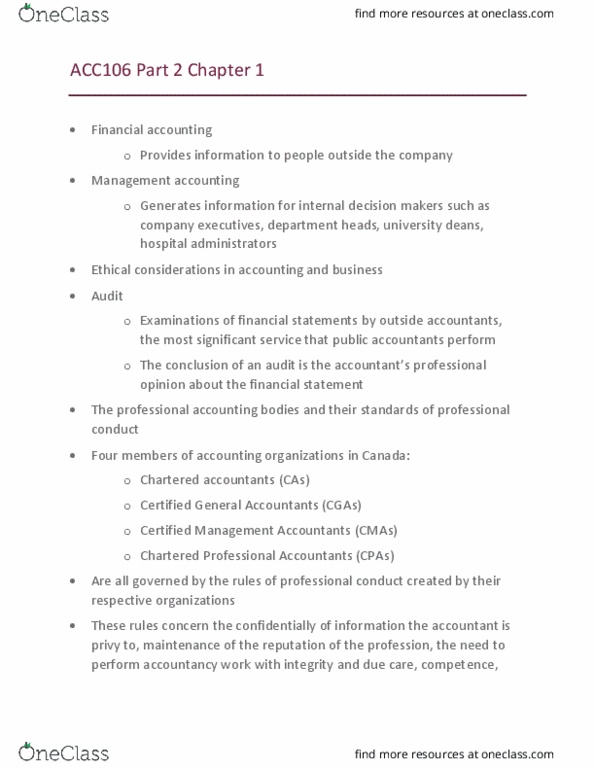 Public Administration - Municipal ACC106 Chapter Notes - Chapter 1.2: Management Accounting, Financial Accounting, Financial Statement thumbnail