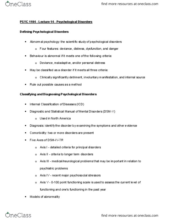 PSYC 1104 Lecture Notes - Lecture 14: Fundamental Theorem Of Arithmetic, Abnormal Psychology, Mendelian Inheritance thumbnail