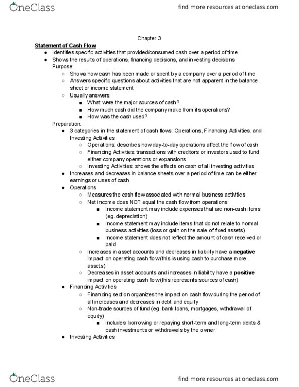 Business Administration 1220E Chapter Notes - Chapter 3: Operating Cash Flow, Cash Flow, Income Statement thumbnail