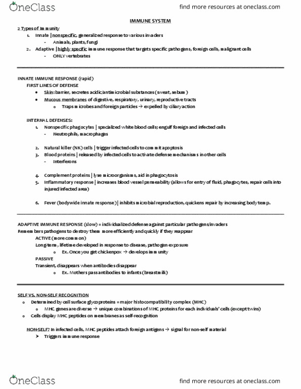 BIO 121 Chapter Notes - Chapter 43: Natural Killer Cell, Mucous Membrane, B Cell thumbnail