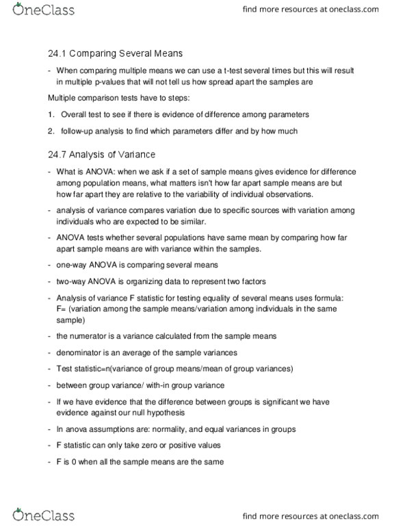 Statistical Sciences 2244A/B Chapter Notes - Chapter 24: Null Hypothesis, Sampling Distribution, F-Distribution thumbnail