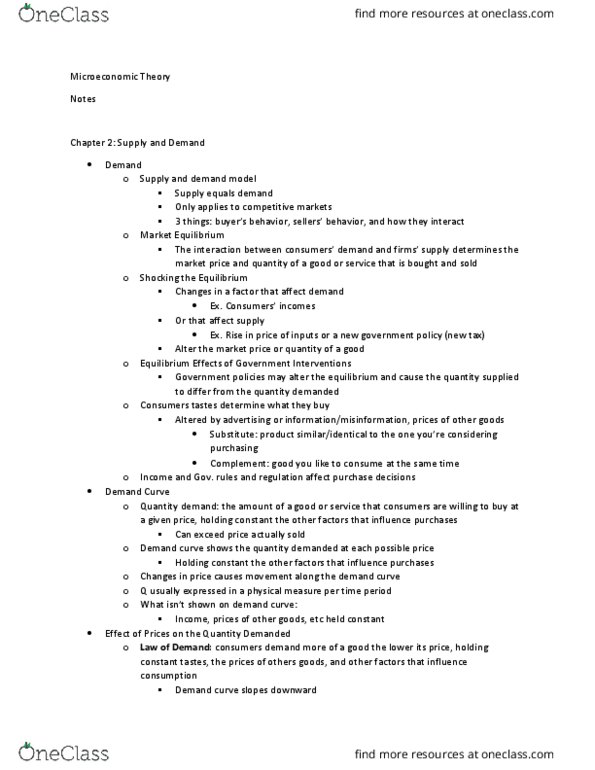 ECON 230D1 Chapter Notes - Chapter 2: Economic Equilibrium, Demand Curve thumbnail