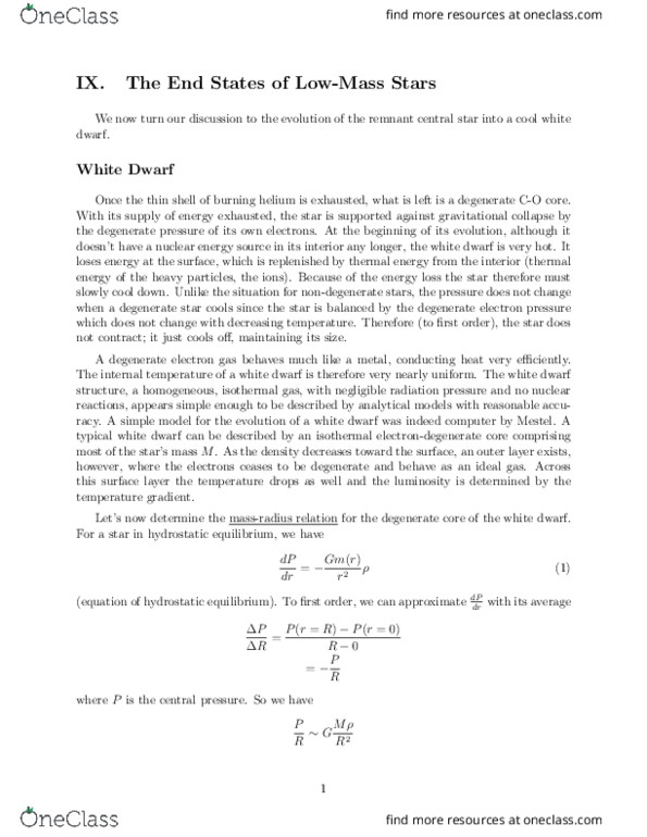 AST 341 Lecture Notes - Lecture 18: Solar Mass, White Dwarf, Degenerate Matter thumbnail