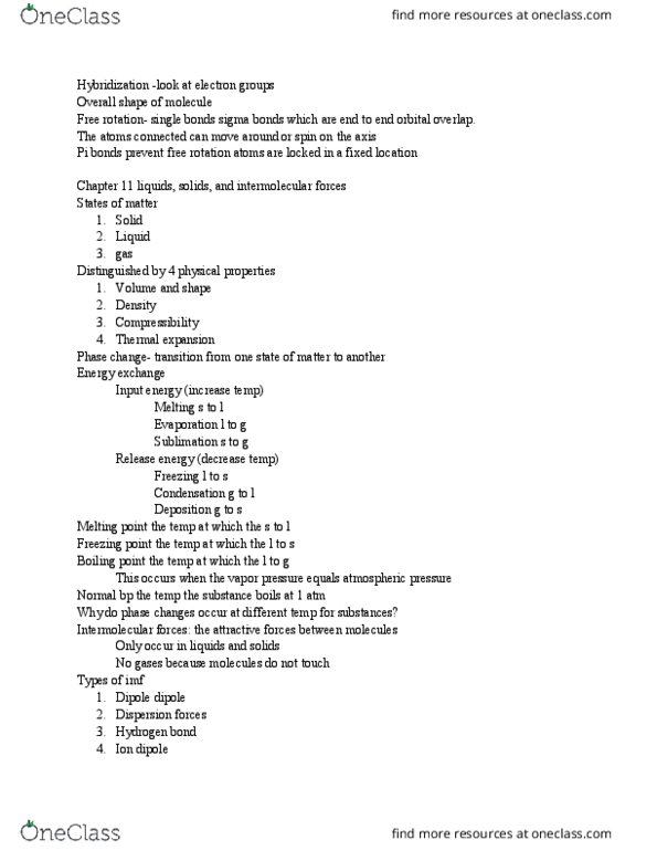 CHM 143 Lecture Notes - Lecture 24: Capillary Action, Evaporation, Lone Pair thumbnail