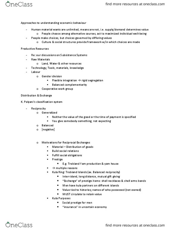 ANT 1101 Lecture Notes - Lecture 7: Fungibility, Conspicuous Consumption, Kula Ring thumbnail