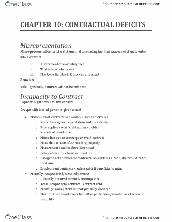 LAW 122 Lecture Notes - Lecture 11: Fiduciary, Unconscionability, Risk Management thumbnail