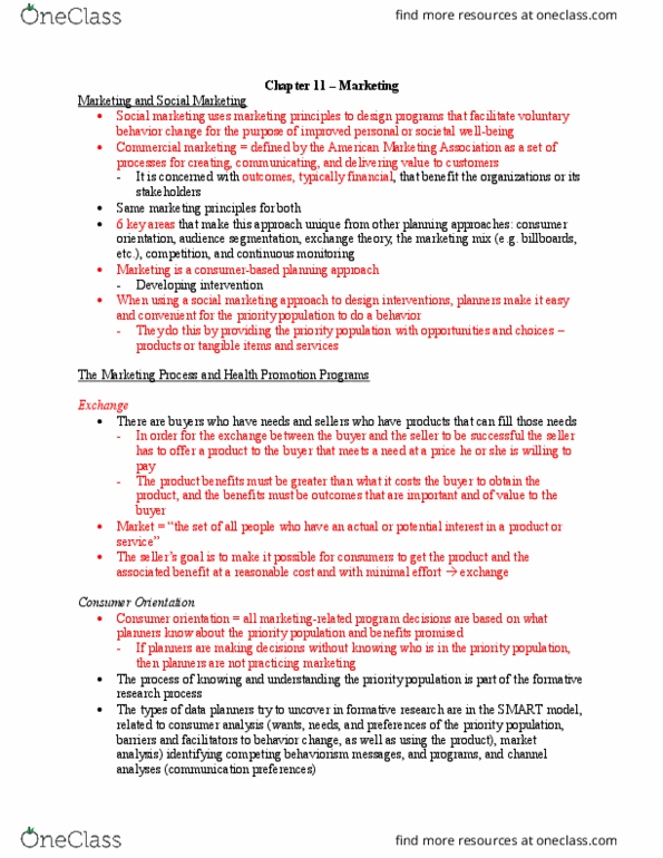 Health Sciences 2250A/B Chapter Notes - Chapter 11: List Of Statistical Packages, Social Marketing, Behaviorism thumbnail
