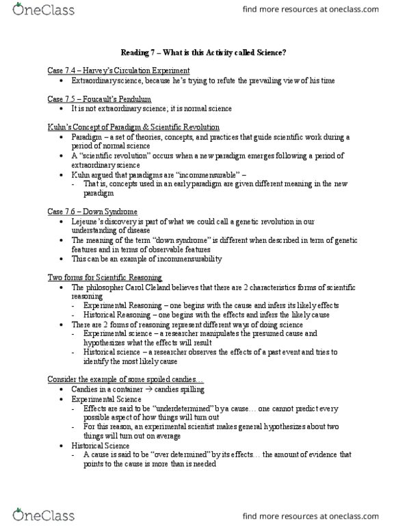 Health Sciences 2801A/B Lecture Notes - Lecture 7: Experiment, 1854 Broad Street Cholera Outbreak, Down Syndrome thumbnail