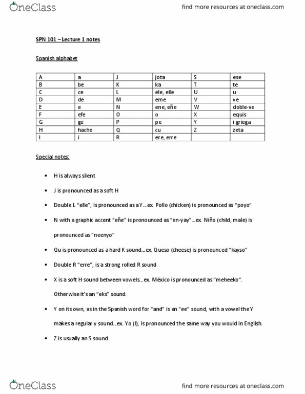 SPN 101 Lecture Notes - Lecture 1: Soundex, Spanish Orthography thumbnail