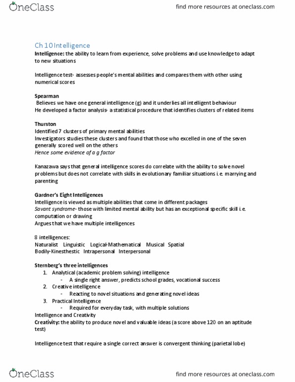 PSY 1102 Chapter Notes - Chapter 10: Lewis Terman, Parietal Lobe, Frontal Lobe thumbnail