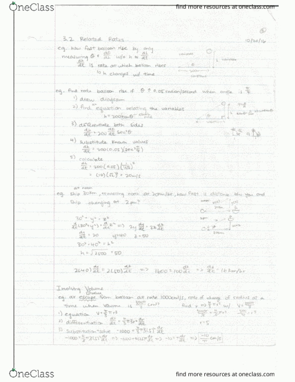 MATH 180 Chapter 3.2: Related Rates, Linear Approx. thumbnail