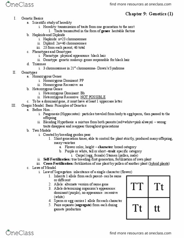 BIOL 100 Lecture Notes - Lecture 9: Gamete, Allele, Gynoecium thumbnail