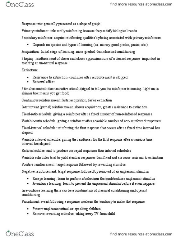 PSYC1003 Lecture Notes - Lecture 16: Latent Learning, Edward C. Tolman, Operant Conditioning thumbnail