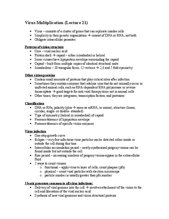 BIOLOGY 2D03 Lecture Notes - Retrovirus, Chromosome, Cistron thumbnail