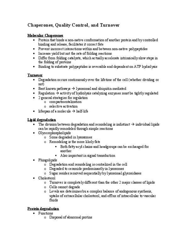 BIOLOGY 2D03 Lecture Notes - Proteolysis, Calpain, Calnexin thumbnail