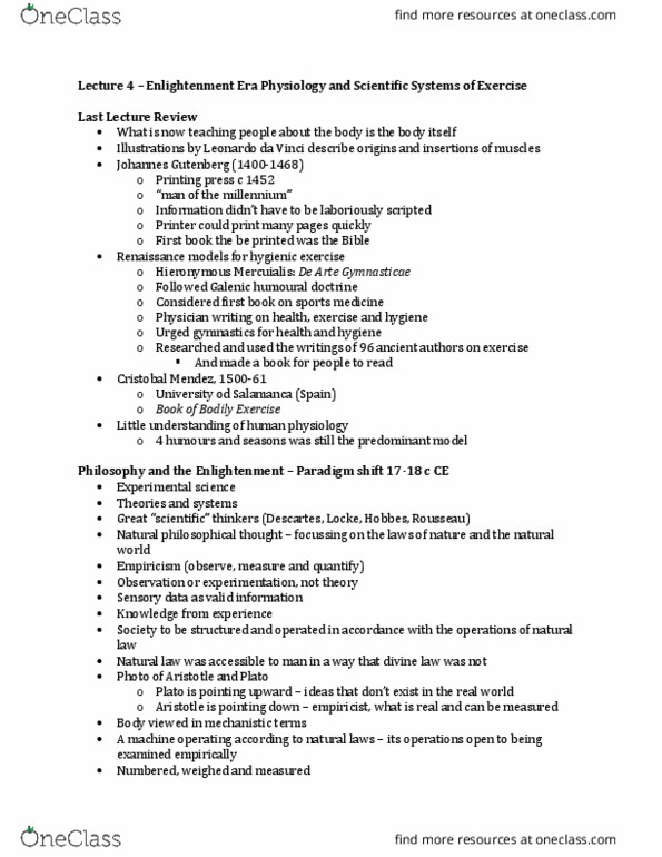 HISTORY 3S03 Lecture Notes - Lecture 4: Scientific Method, Carl Linnaeus, Tabula Rasa thumbnail