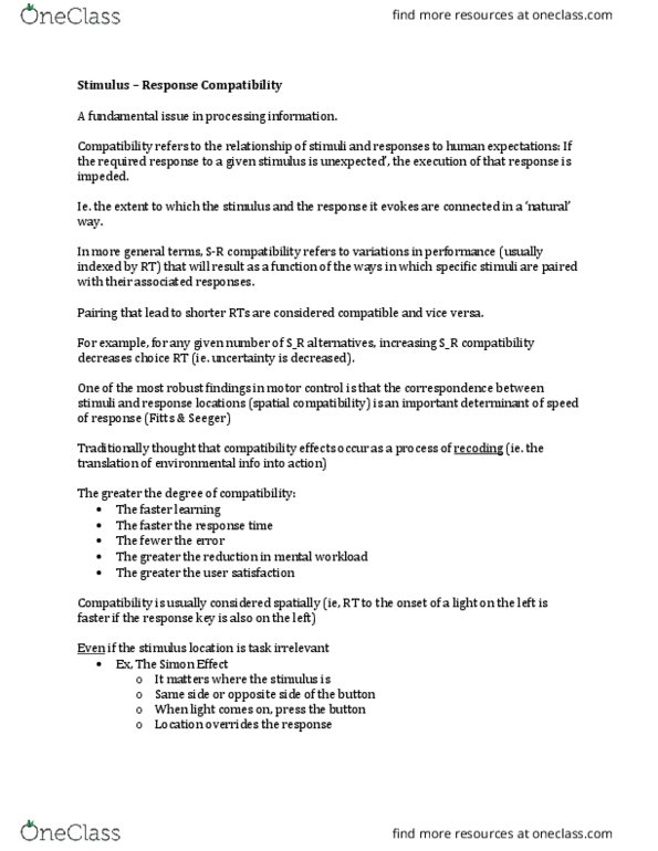 KINESIOL 4V03 Lecture Notes - Lecture 19: Neuroanatomy, Simon Effect, Motor System thumbnail