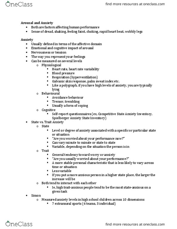 KINESIOL 4V03 Lecture Notes - Lecture 12: Information Overload, Attentional Control, Electrodermal Activity thumbnail