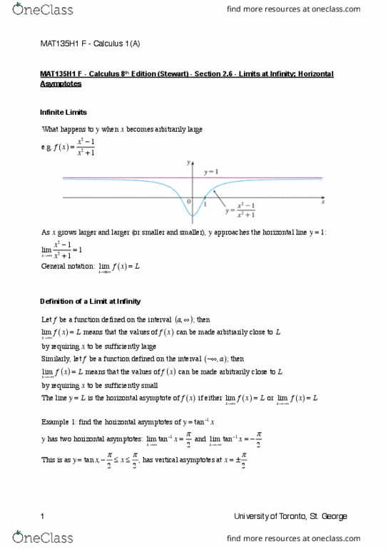 MAT135H1 Chapter Notes - Chapter 2.6: Asymptote, Rational Number thumbnail