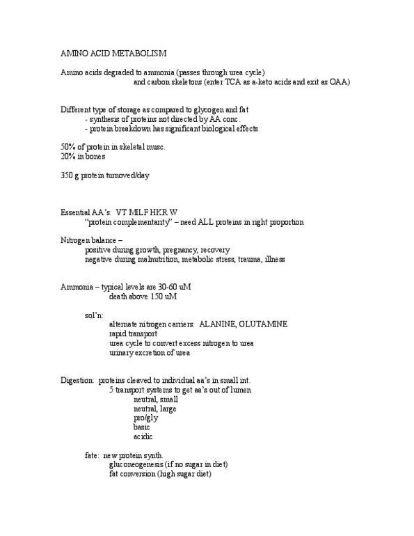BIOLOGY 2D03 Lecture Notes - Lyase, Citrulline, Arginine thumbnail