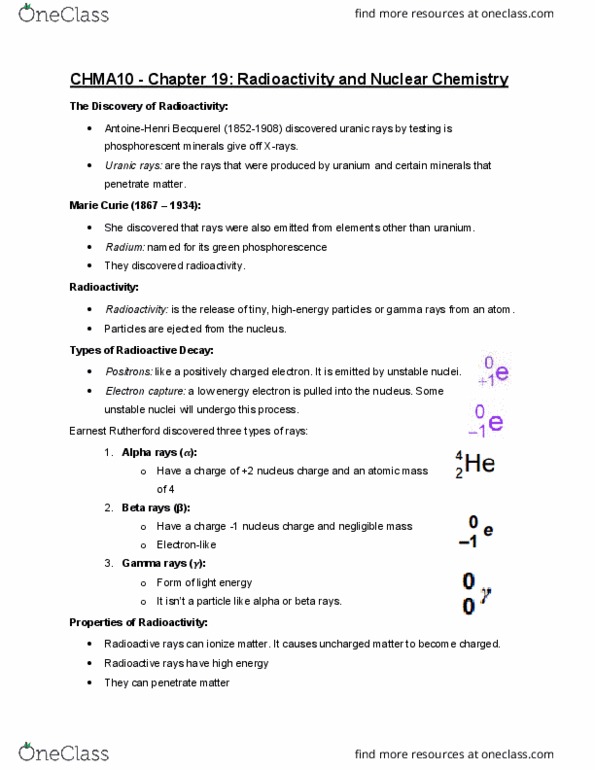 CHMA10H3 Chapter Notes - Chapter 19: Radioactive Tracer, Strong Interaction, Film Badge Dosimeter thumbnail