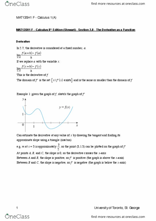 MAT135H1 Chapter Notes - Chapter 2.8: Second Derivative thumbnail