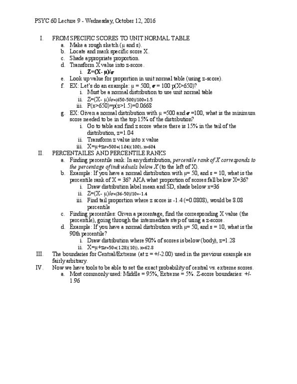 PSYC 60 Lecture Notes - Lecture 9: Unit, Percentile Rank thumbnail