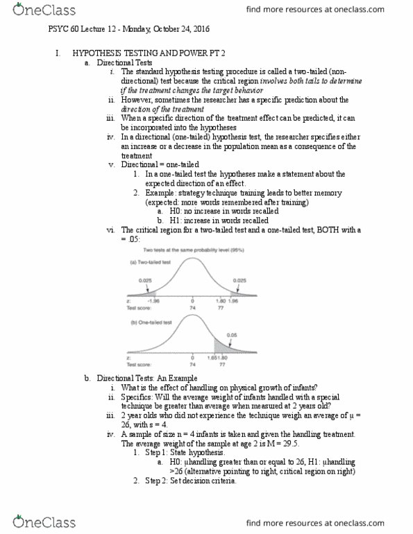 PSYC 60 Lecture Notes - Lecture 12: Statistical Hypothesis Testing, Sample Size Determination, Effect Size thumbnail