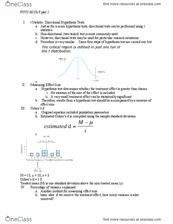 PSYC 60 Lecture Notes - Lecture 9: Null Hypothesis, Confidence Interval, Statistical Hypothesis Testing thumbnail