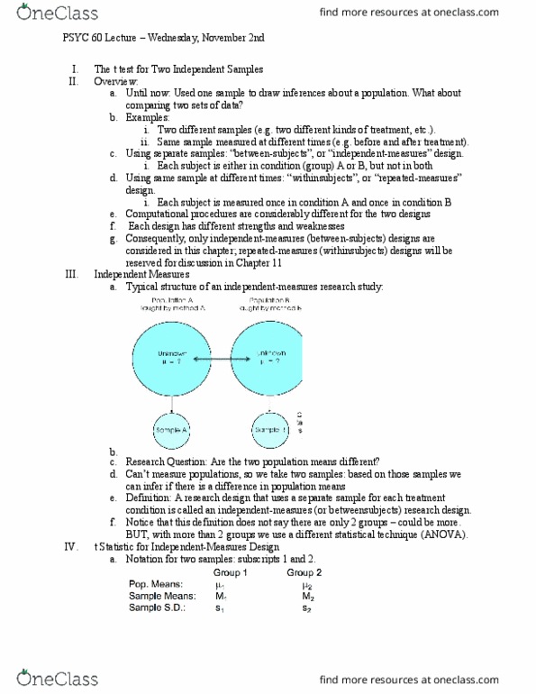 PSYC 60 Lecture Notes - Lecture 14: Repeated Measures Design, Variance, Null Hypothesis thumbnail