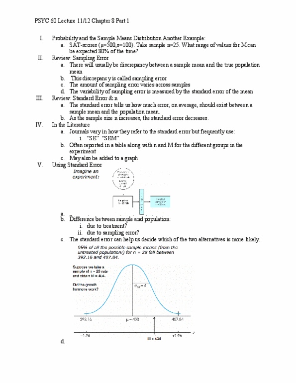 PSYC 60 Lecture Notes - Lecture 11: Sampling Distribution, Statistical Parameter, Null Hypothesis thumbnail