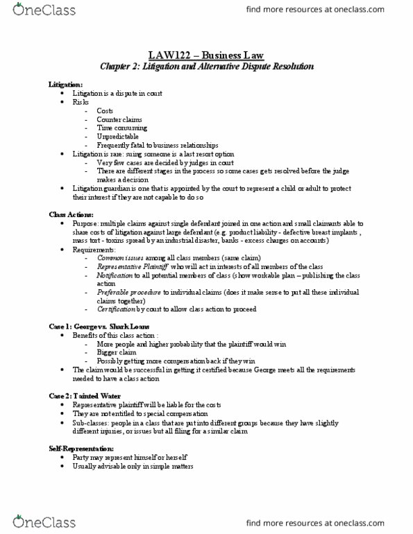 LAW 122 Lecture Notes - Lecture 2: Damages, Punitive Damages, Specific Performance thumbnail