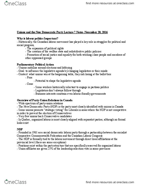 LABR 1F90 Lecture Notes - Lecture 7: Canada Pension Plan, Public Inquiry, Trans-Pacific Partnership thumbnail