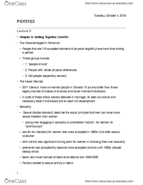 PSY 3123 Lecture Notes - Lecture 6: Date Rape, Marital Rape, Premarital Sex thumbnail