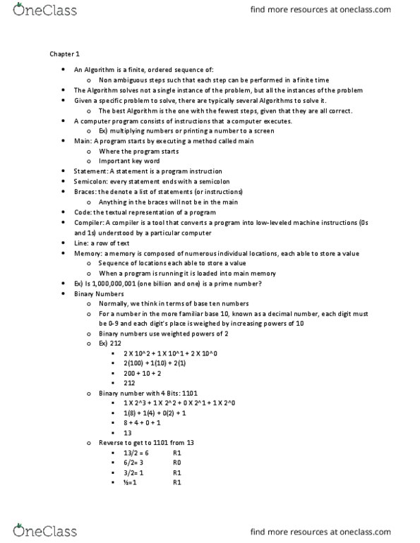 CSCI 1111 Lecture Notes - Lecture 1: Modulo Operation, Reserved Word, Binary Number thumbnail