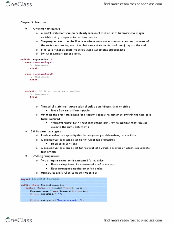 CSCI 1111 Chapter Notes - Chapter 3: Switch Statement, String Literal, Substring thumbnail