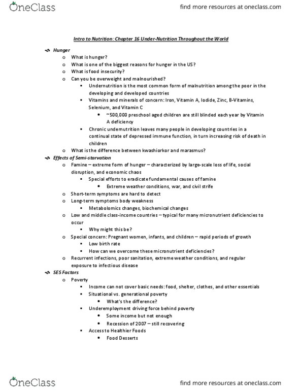 HPER-N - Health, Physical Education And Recreation HPER-N 220 Chapter Notes - Chapter 16: Metabolomics, Organism, Marasmus thumbnail