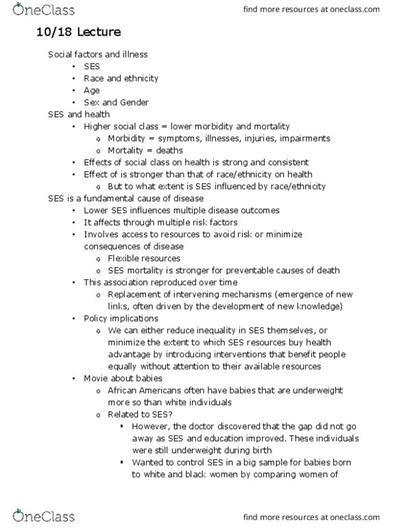 CAS SO 215 Lecture Notes - Lecture 13: Infant Mortality thumbnail