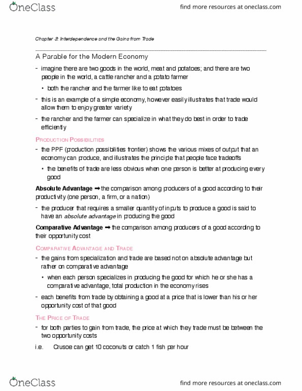 ECO 1104 Chapter Notes - Chapter 3: Opportunity Cost, Comparative Advantage, Sidney Crosby thumbnail