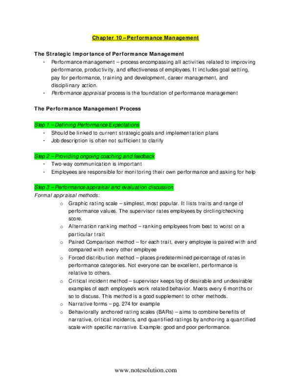 MHR 523 Chapter Notes - Chapter 10: Performance Management, Performance Appraisal, State Implementation Plan thumbnail