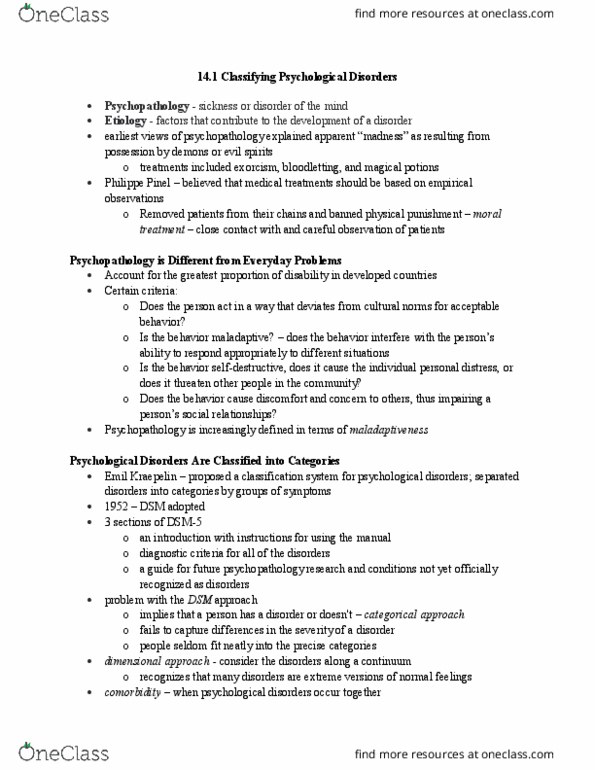 U09 Psych 100 Chapter Notes - Chapter 14.1: Antisocial Personality Disorder, Generalized Anxiety Disorder, Fetus thumbnail