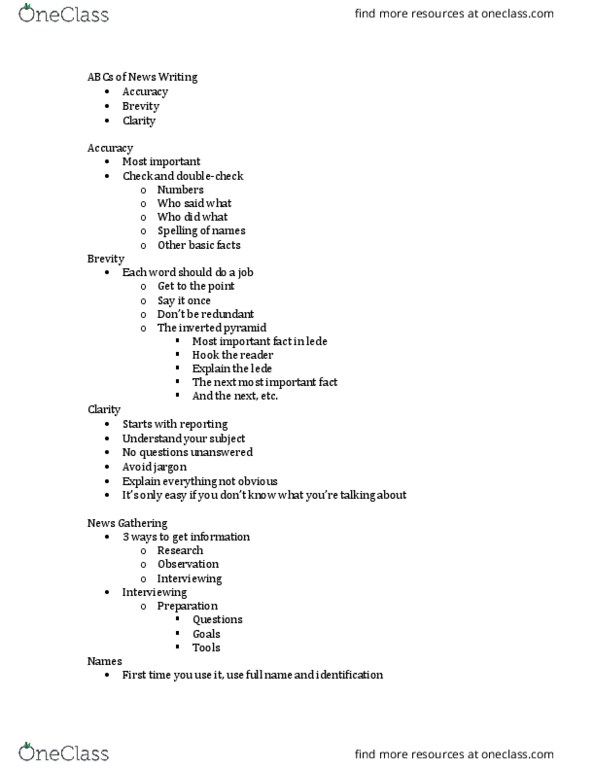 JOU 3101 Lecture Notes - Lecture 11: Jargon thumbnail