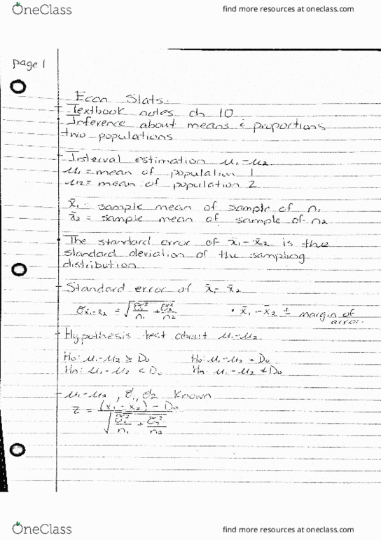 ECON 2330 Chapter Notes - Chapter 10: Test Statistic, Pupa, Confidence Interval thumbnail