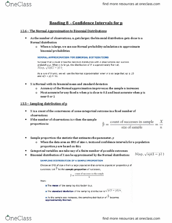 Biology 2244A/B Lecture Notes - Lecture 8: Binomial Distribution, Bias Of An Estimator, Standard Deviation thumbnail