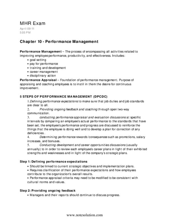 MHR 523 Chapter Notes - Chapter 10-16: Performance Appraisal, The Appraisal Foundation, Formal Methods thumbnail