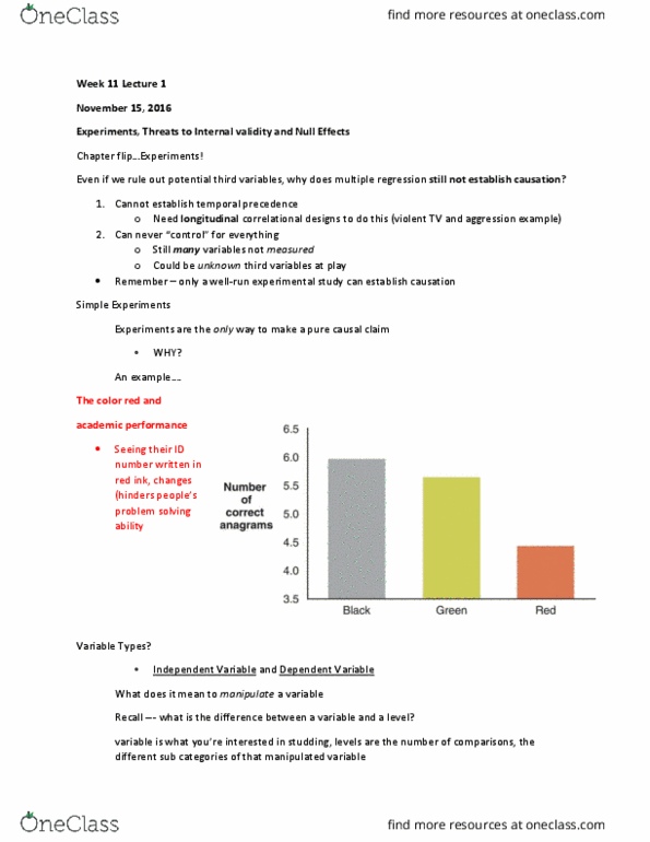 PSYCH291 Lecture Notes - Lecture 17: Anagram, Sample Size Determination, Internal Validity thumbnail