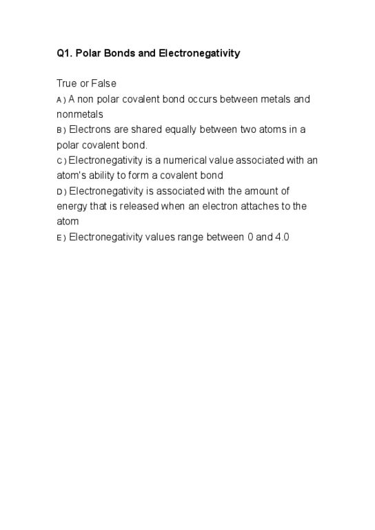 CHEM 1000 Lecture Notes - Chemical Polarity, Covalent Bond thumbnail