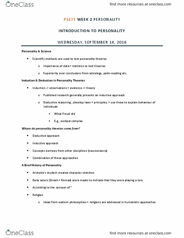 PS271 Lecture Notes - Lecture 1: Psychopathology, Discriminant Validity, Abraham Maslow thumbnail