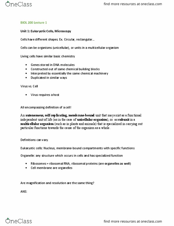 BIOL 200 Lecture Notes Winter 2016, Lecture 1 Transmission Electron