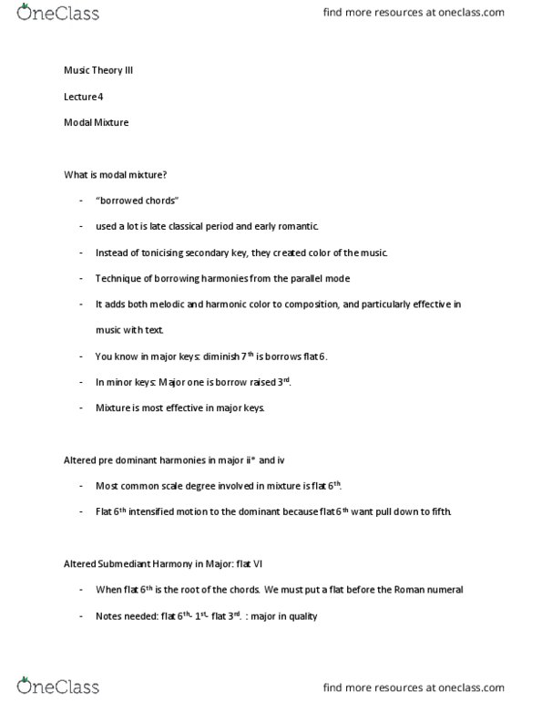 MUSI 2100 Lecture Notes - Lecture 4: Submediant, Borrowed Chord thumbnail